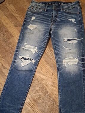 American Eagle Outfitters Men's Ripped Blue Skinny Jeans